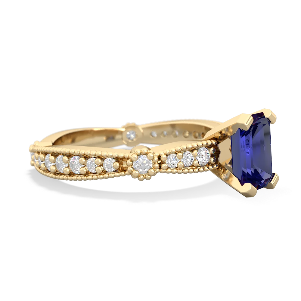 Lab Sapphire Sparkling Tiara 7X5mm Emerald-Cut 14K Yellow Gold ring R26297EM