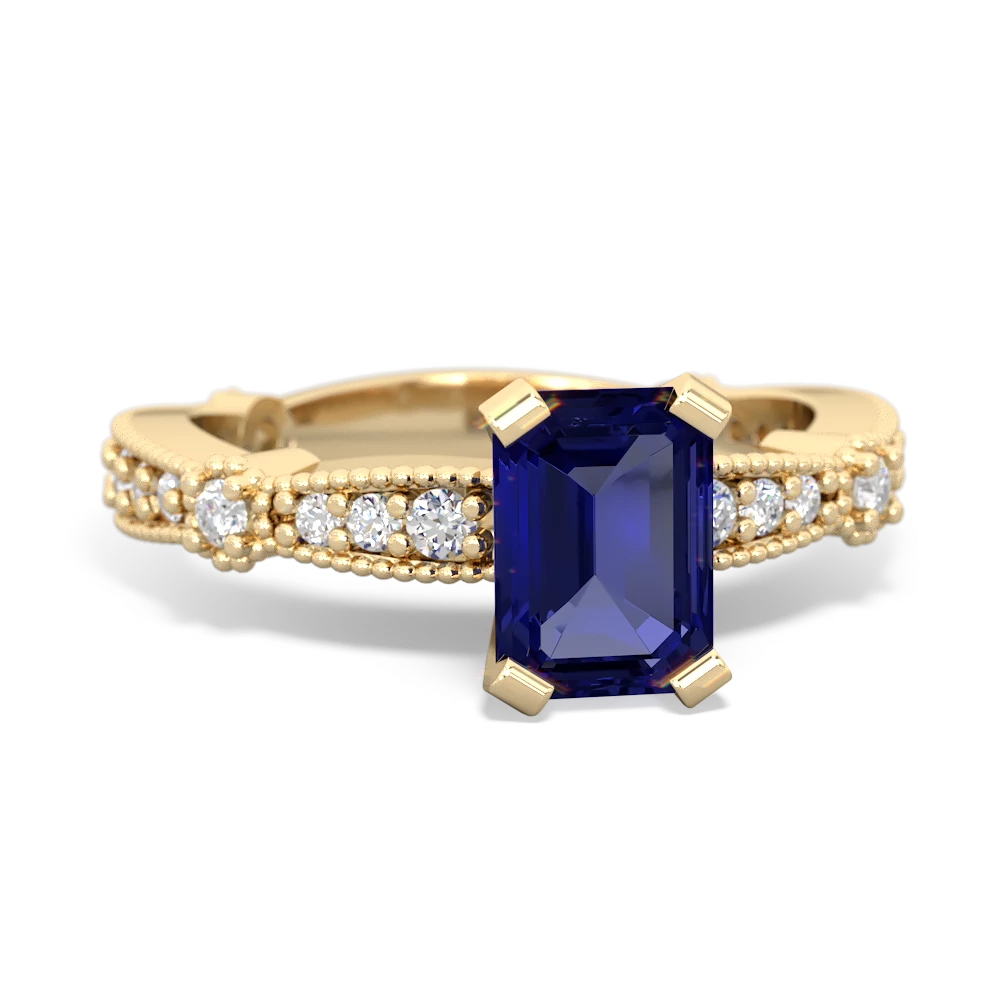 Lab Sapphire Sparkling Tiara 7X5mm Emerald-Cut 14K Yellow Gold ring R26297EM