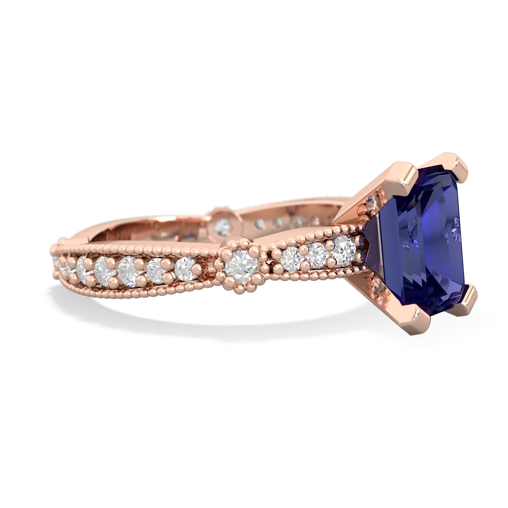 Lab Sapphire Sparkling Tiara 8X6 Emerald-Cut 14K Rose Gold ring R26298EM