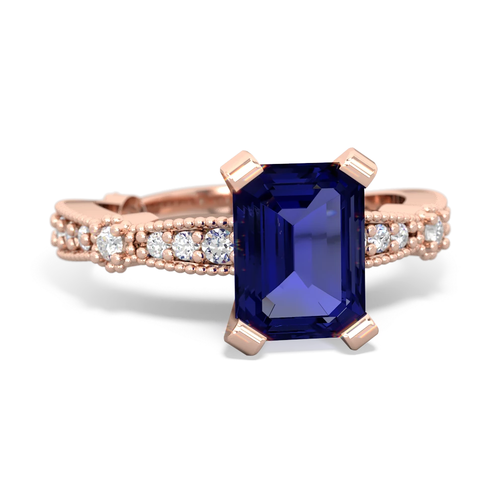 Lab Sapphire Sparkling Tiara 8X6 Emerald-Cut 14K Rose Gold ring R26298EM