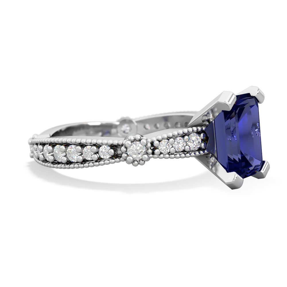 Lab Sapphire Sparkling Tiara 8X6 Emerald-Cut 14K White Gold ring R26298EM