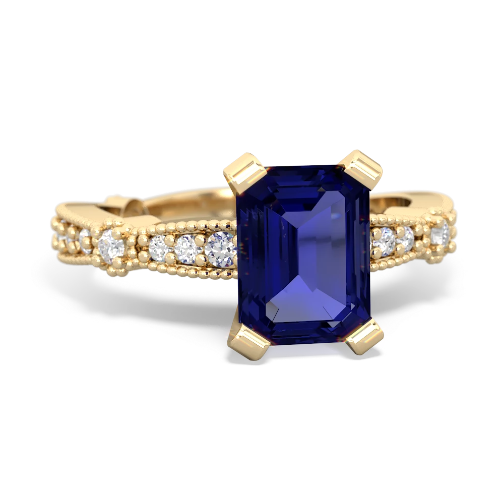 Lab Sapphire Sparkling Tiara 8X6 Emerald-Cut 14K Yellow Gold ring R26298EM