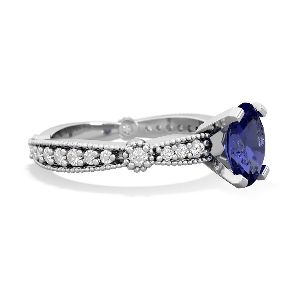 Lab Sapphire Sparkling Tiara 8X6 Oval 14K White Gold ring R26298VL