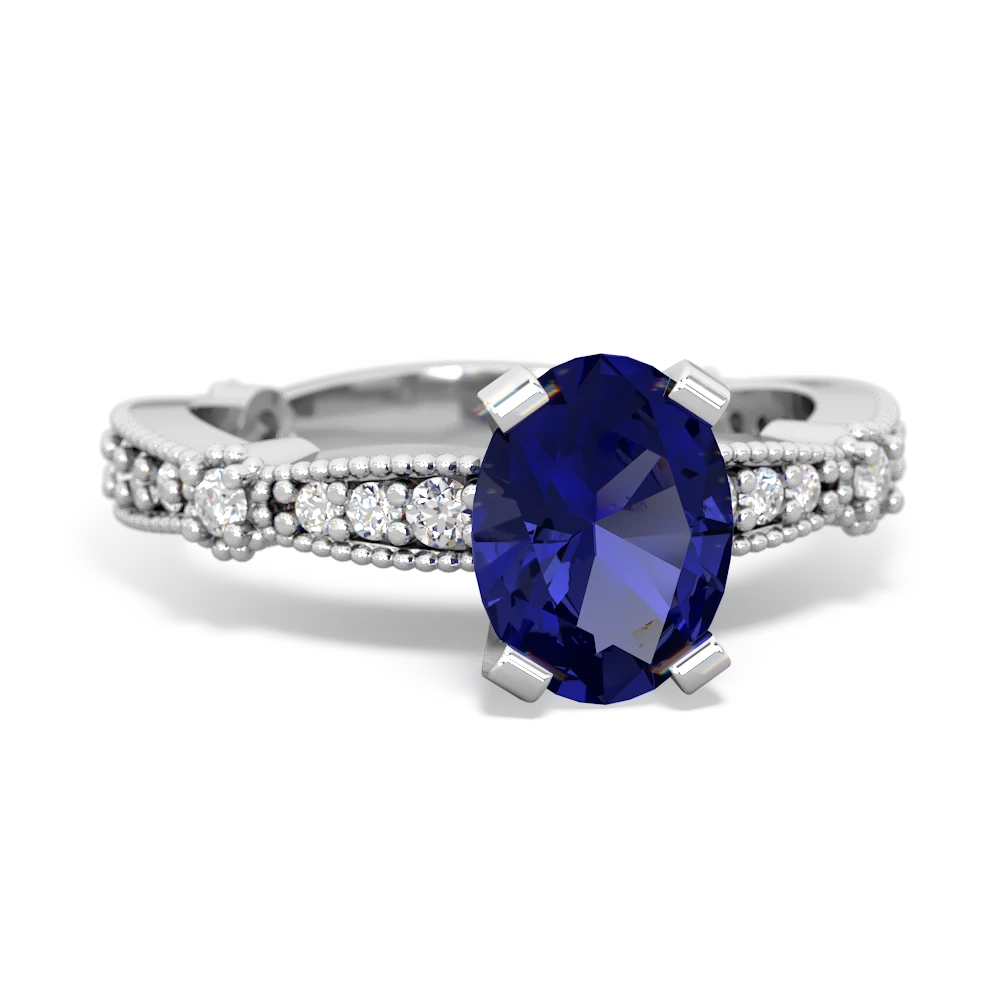 Lab Sapphire Sparkling Tiara 8X6 Oval 14K White Gold ring R26298VL