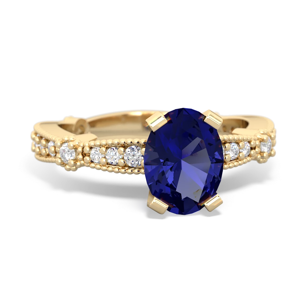 Lab Sapphire Sparkling Tiara 8X6 Oval 14K Yellow Gold ring R26298VL