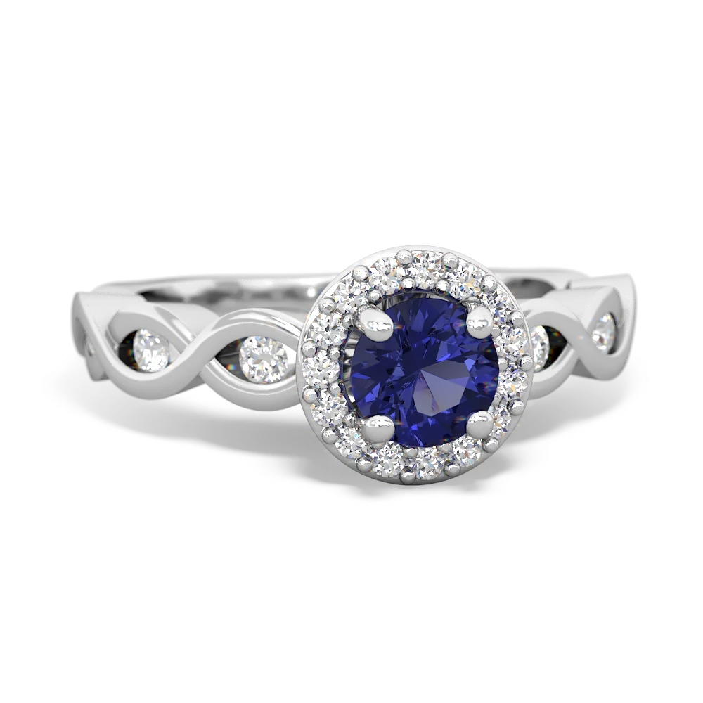 Lab Sapphire Infinity Halo Engagement 14K White Gold ring R26315RH
