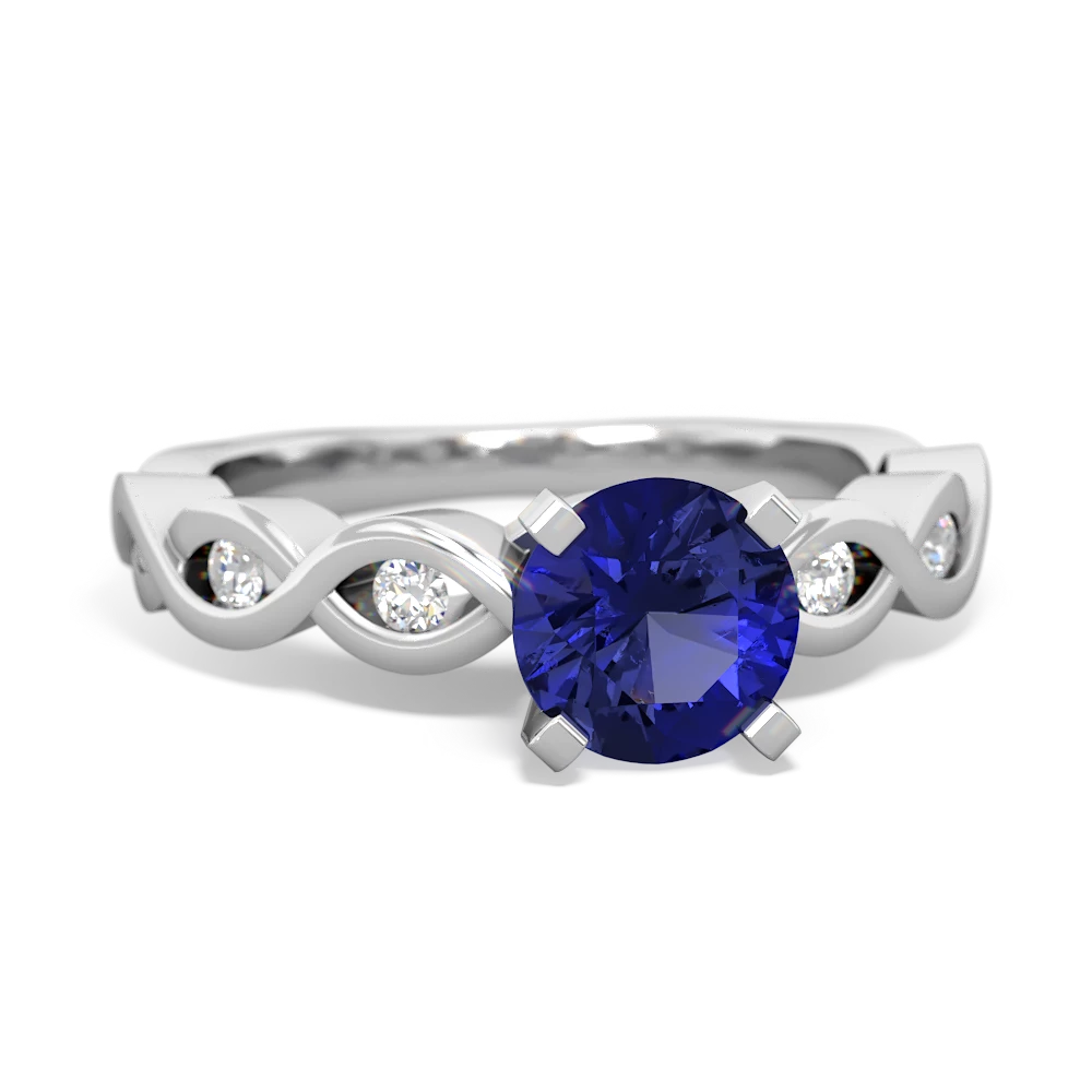 Lab Sapphire Infinity 6Mm Round Engagement 14K White Gold ring R26316RD