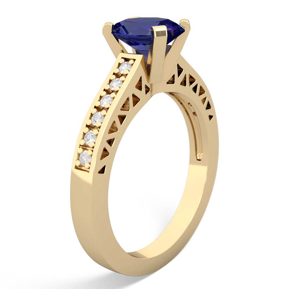 Lab Sapphire Art Deco Engagement 8X6mm Oval 14K Yellow Gold ring R26358VL