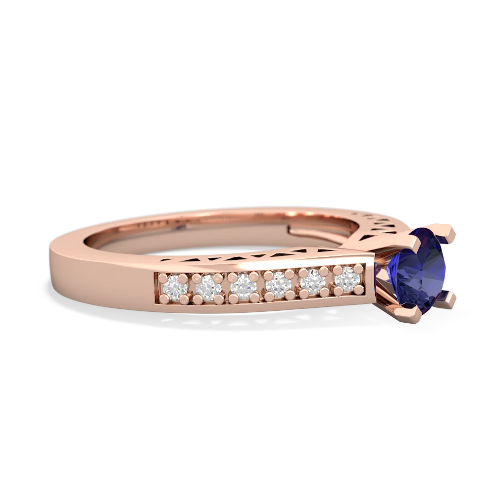 Lab Sapphire Art Deco Engagement 5Mm Round 14K Rose Gold ring R26355RD