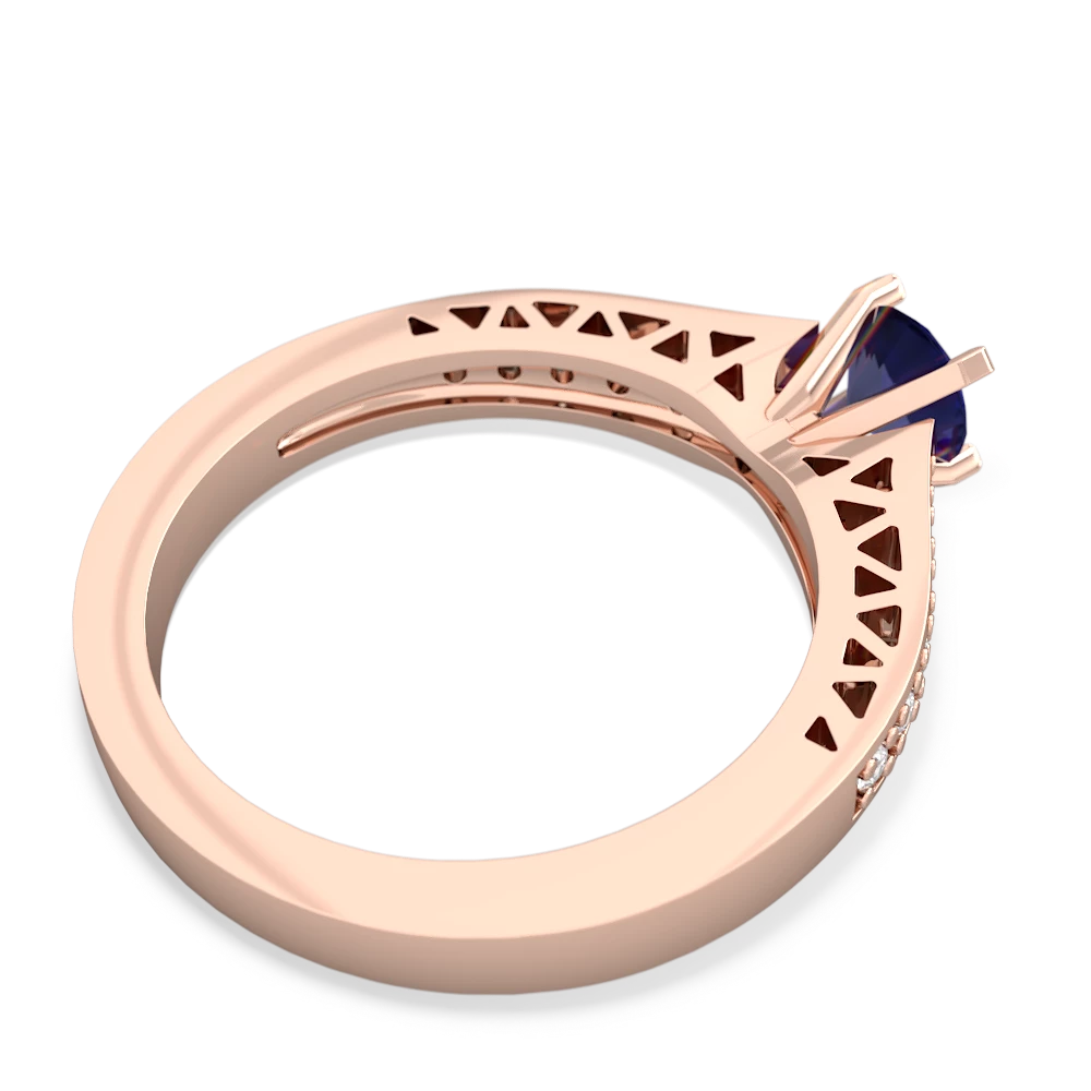 Lab Sapphire Art Deco Engagement 5Mm Round 14K Rose Gold ring R26355RD