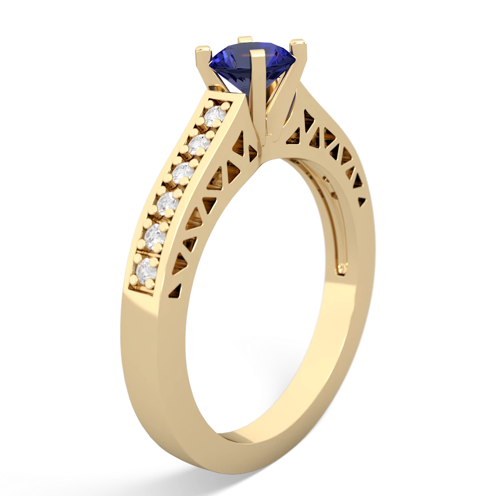 Lab Sapphire Art Deco Engagement 5Mm Round 14K Yellow Gold ring R26355RD