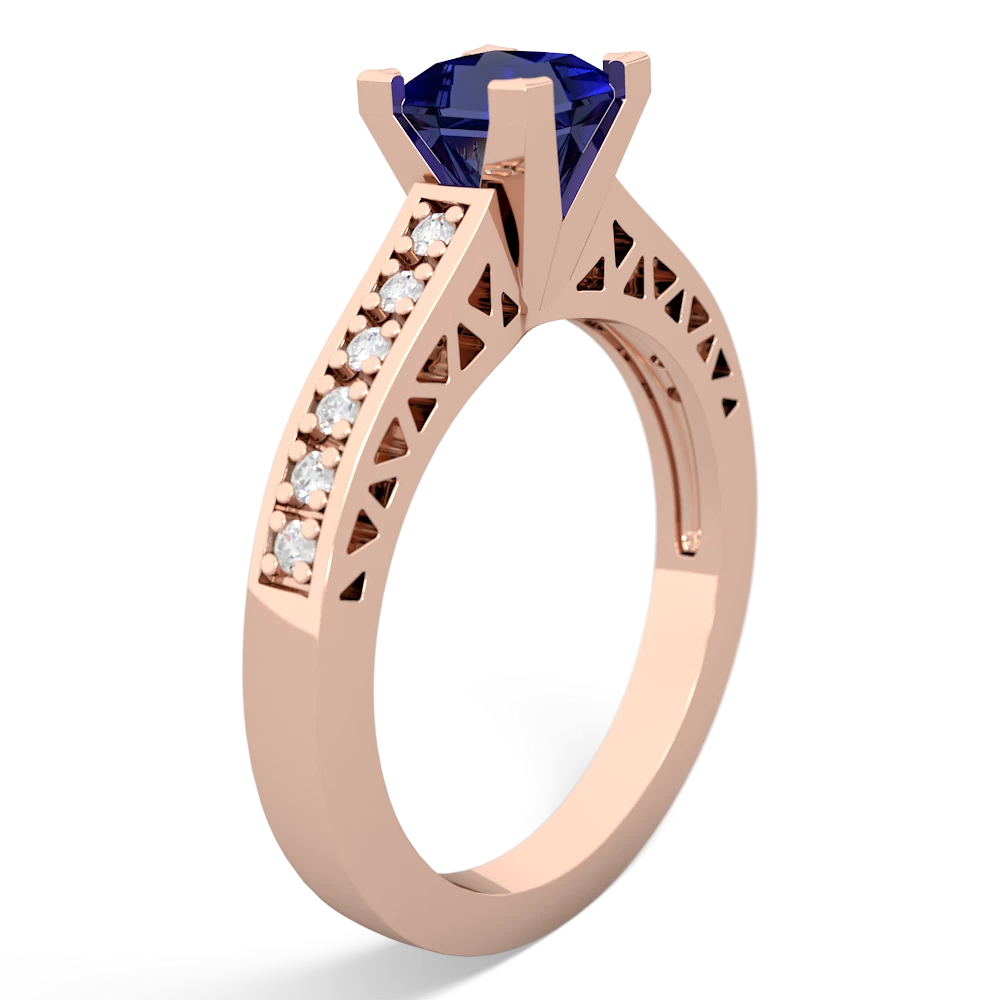 Lab Sapphire Art Deco Engagement 5Mm Square 14K Rose Gold ring R26355SQ