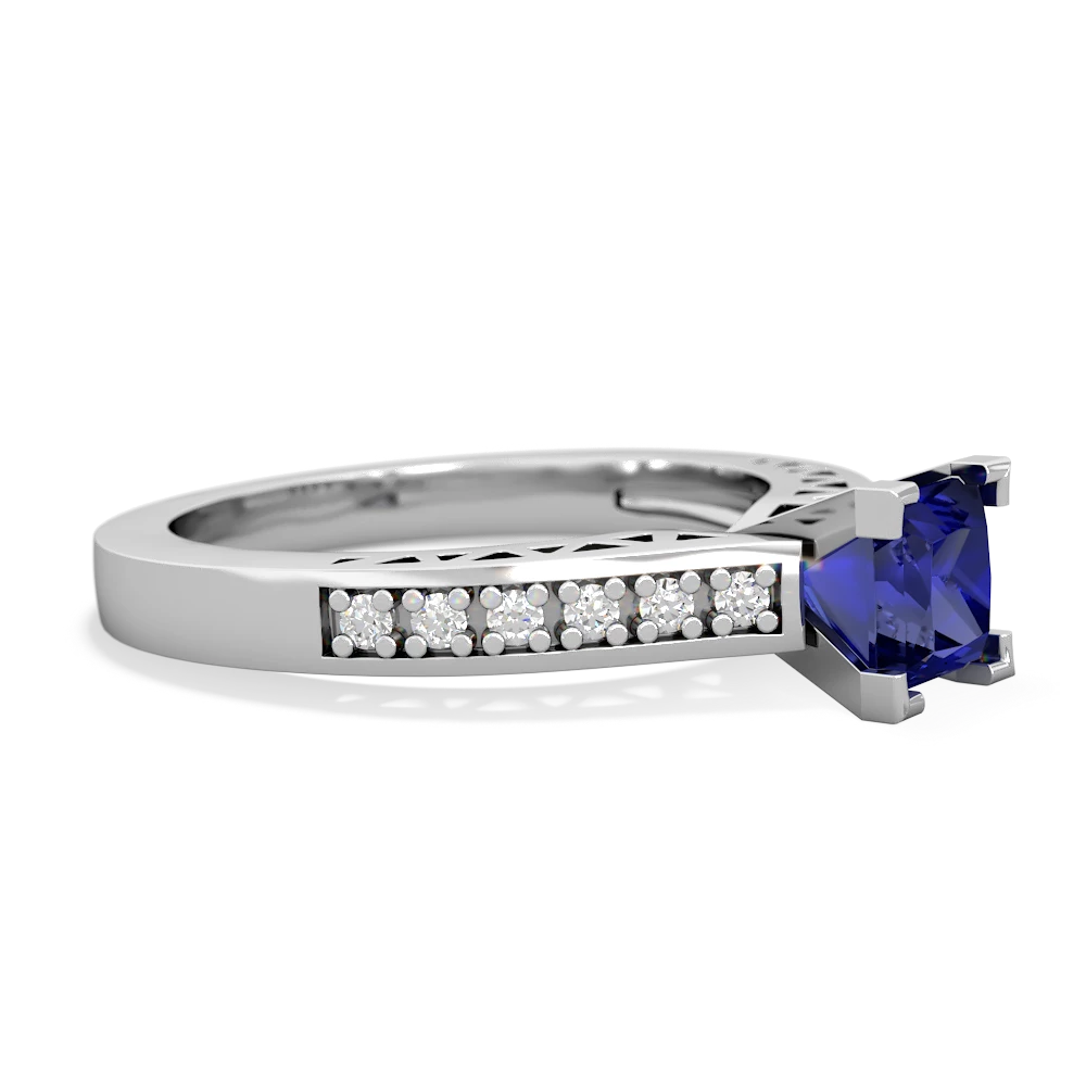 Lab Sapphire Art Deco Engagement 5Mm Square 14K White Gold ring R26355SQ