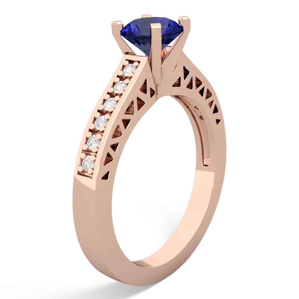 Lab Sapphire Art Deco Engagement 6Mm Round 14K Rose Gold ring R26356RD