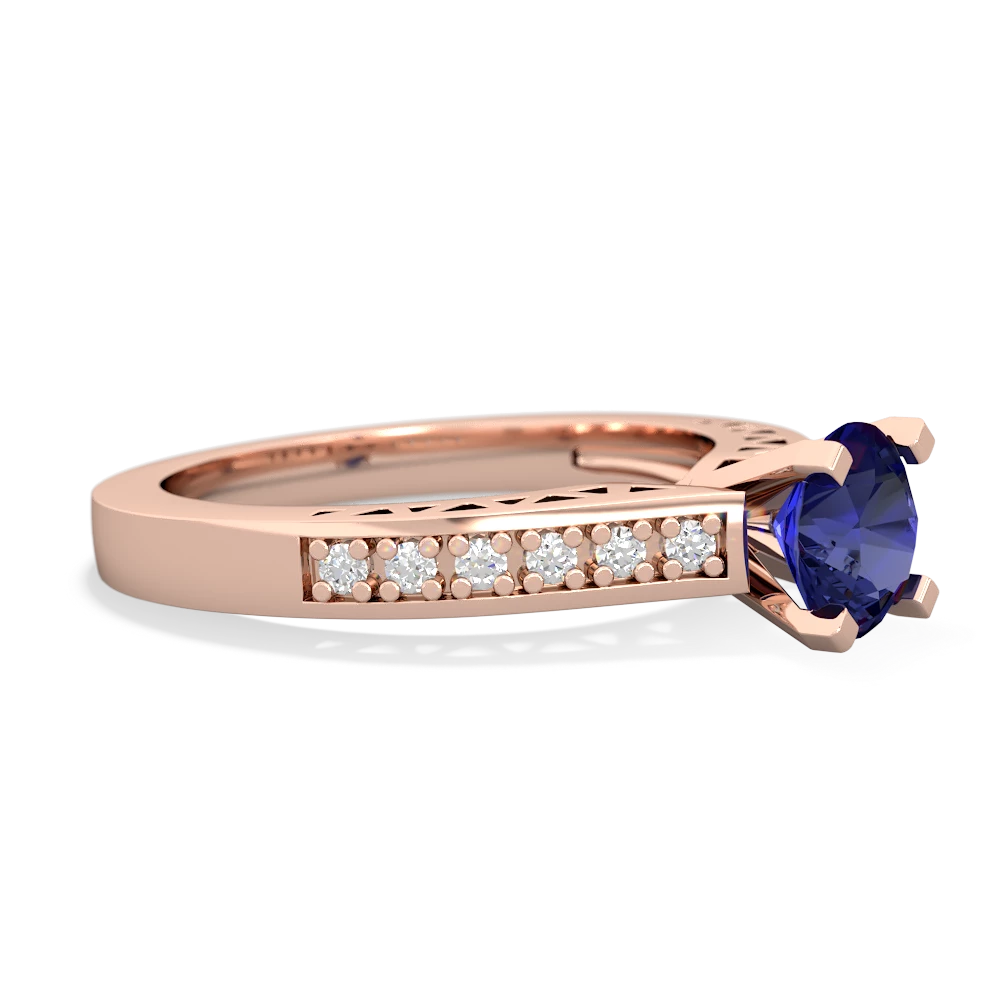 Lab Sapphire Art Deco Engagement 6Mm Round 14K Rose Gold ring R26356RD