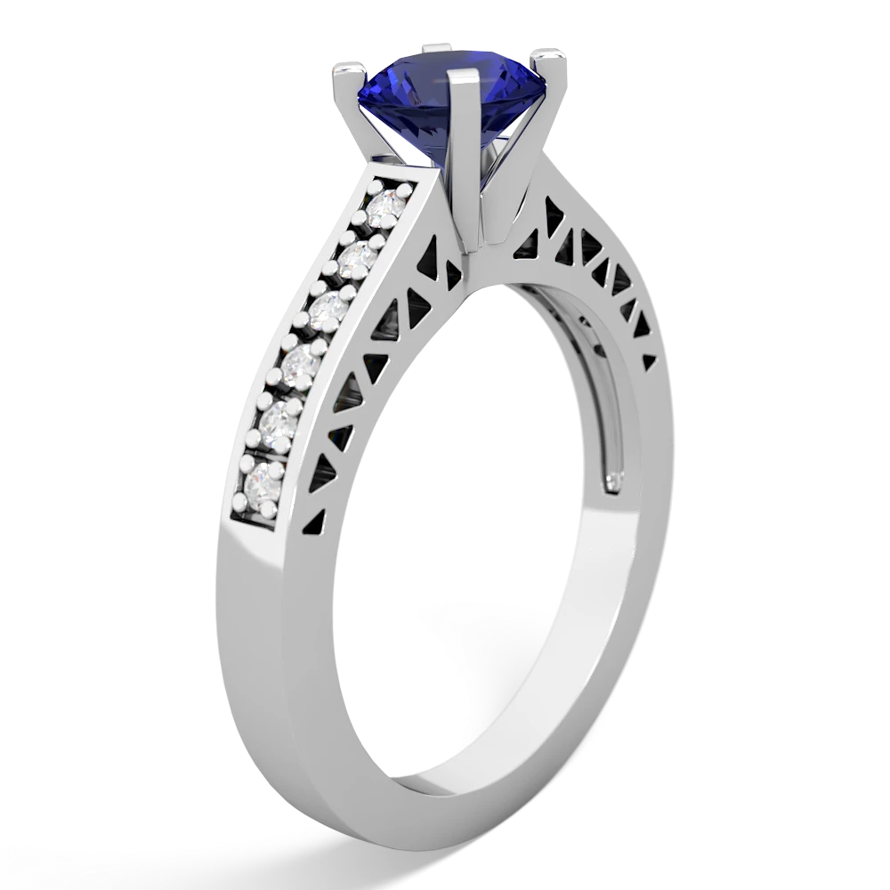 Lab Sapphire Art Deco Engagement 6Mm Round 14K White Gold ring R26356RD