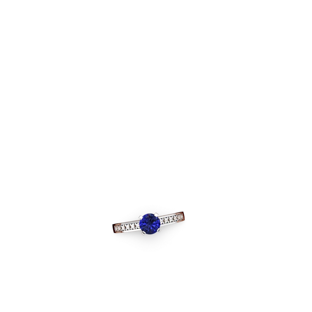 Lab Sapphire Art Deco Engagement 6Mm Round 14K White Gold ring R26356RD