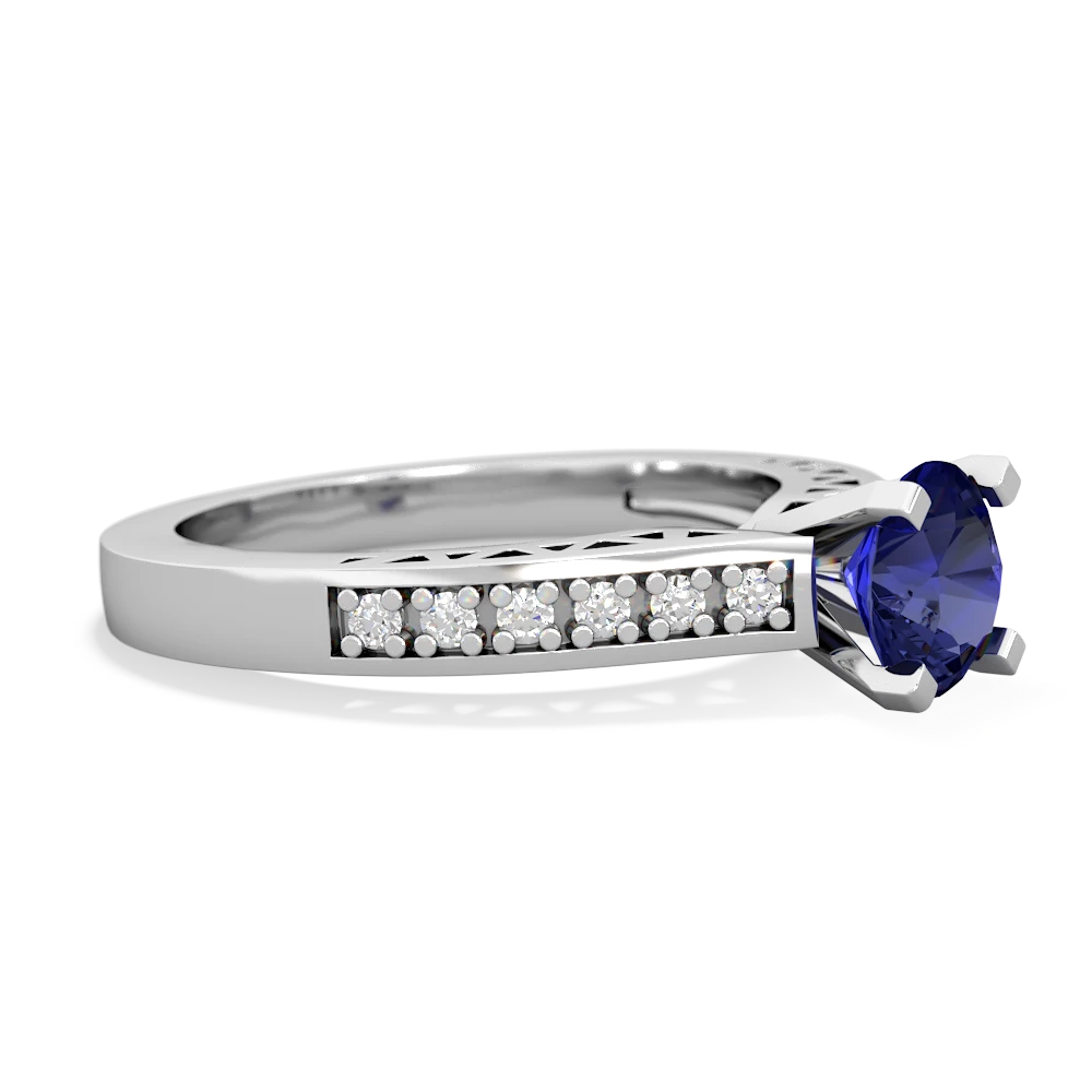 Lab Sapphire Art Deco Engagement 6Mm Round 14K White Gold ring R26356RD