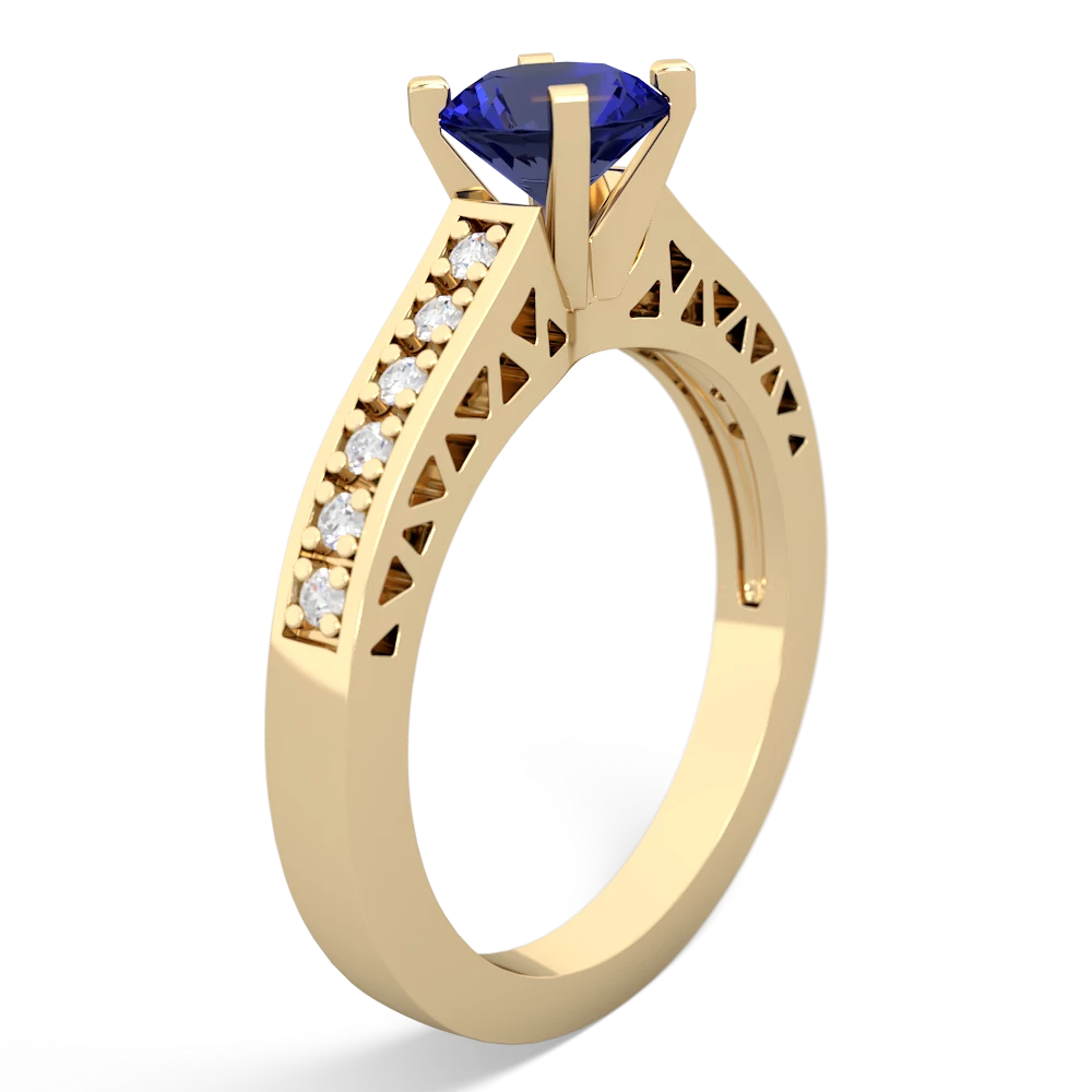 Lab Sapphire Art Deco Engagement 6Mm Round 14K Yellow Gold ring R26356RD