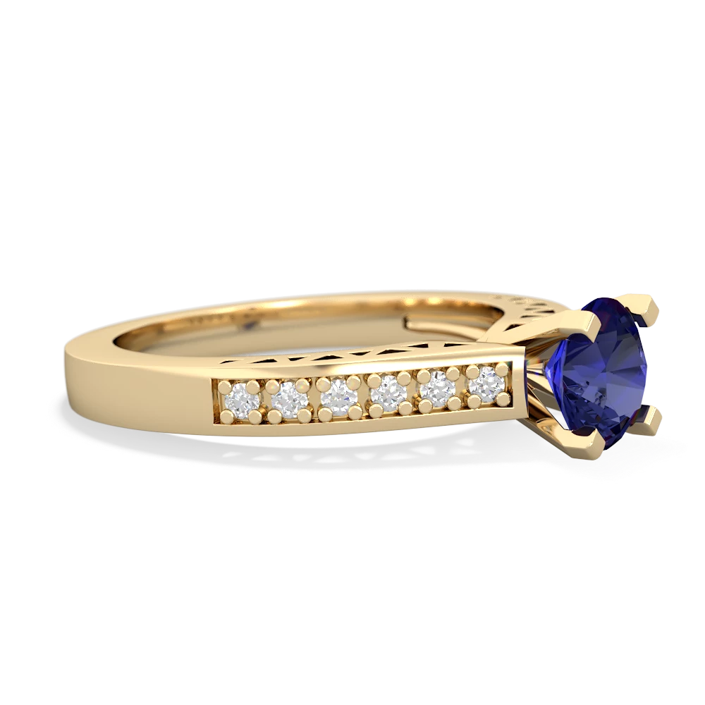 Lab Sapphire Art Deco Engagement 6Mm Round 14K Yellow Gold ring R26356RD