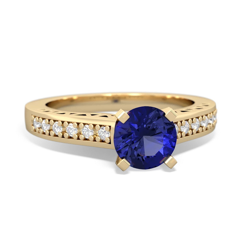 Lab Sapphire Art Deco Engagement 6Mm Round 14K Yellow Gold ring R26356RD