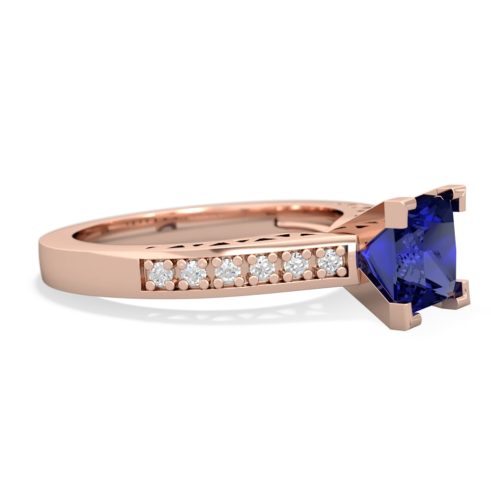 Lab Sapphire Art Deco Engagement 6Mm Princess 14K Rose Gold ring R26356SQ