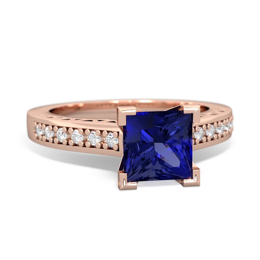 Lab Sapphire Art Deco Engagement 6Mm Princess 14K Rose Gold ring R26356SQ