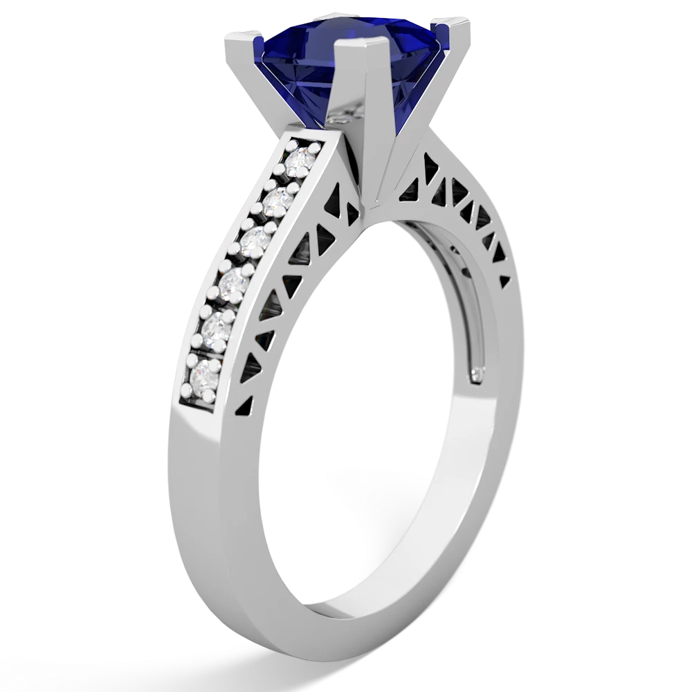 Lab Sapphire Art Deco Engagement 6Mm Princess 14K White Gold ring R26356SQ