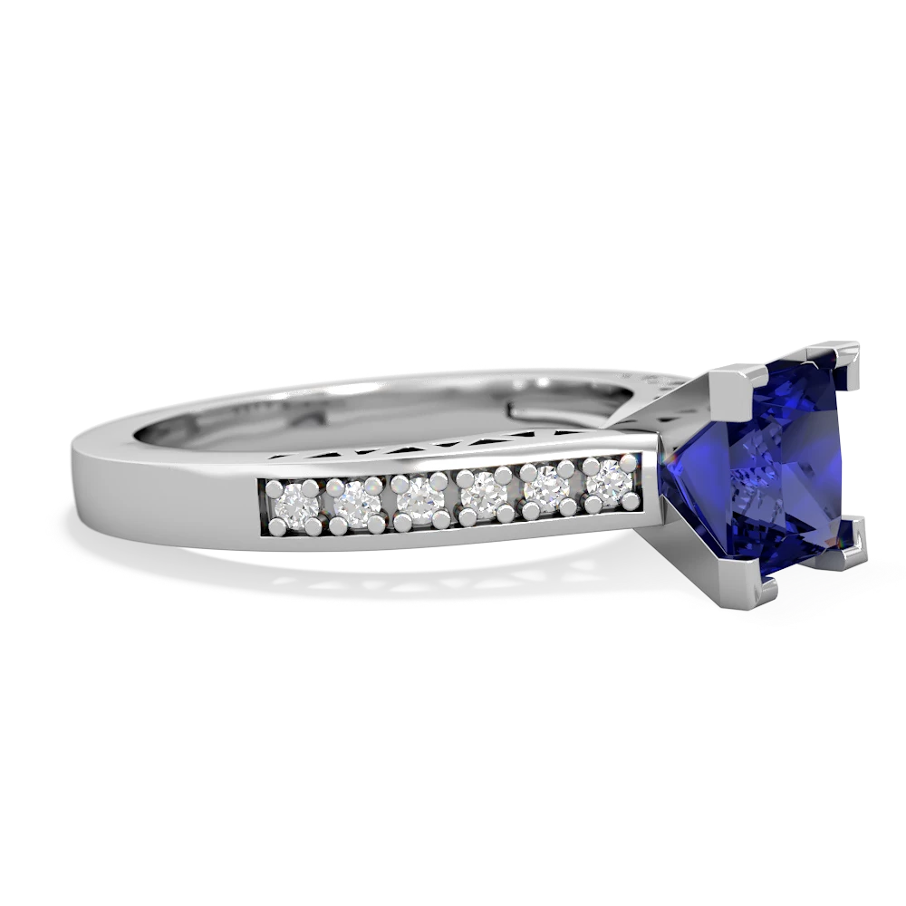 Lab Sapphire Art Deco Engagement 6Mm Princess 14K White Gold ring R26356SQ