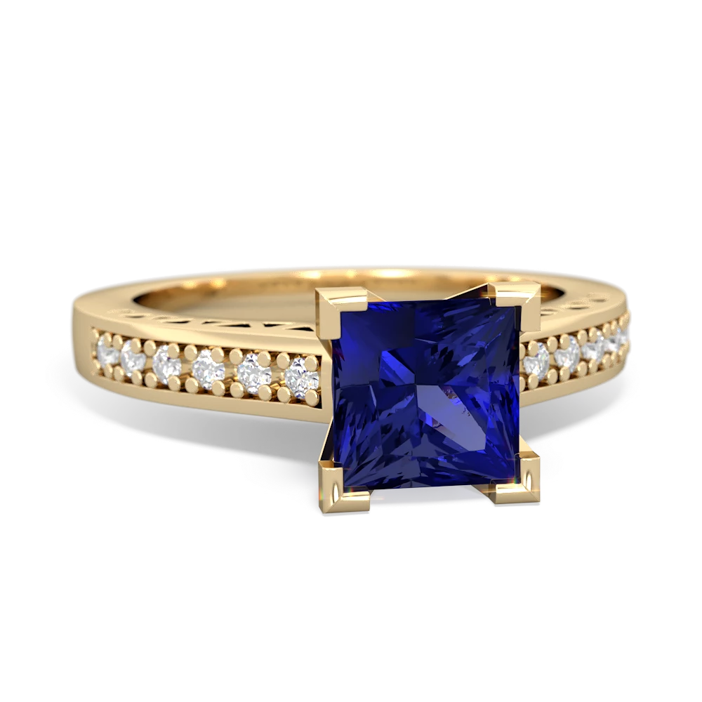 Lab Sapphire Art Deco Engagement 6Mm Princess 14K Yellow Gold ring R26356SQ