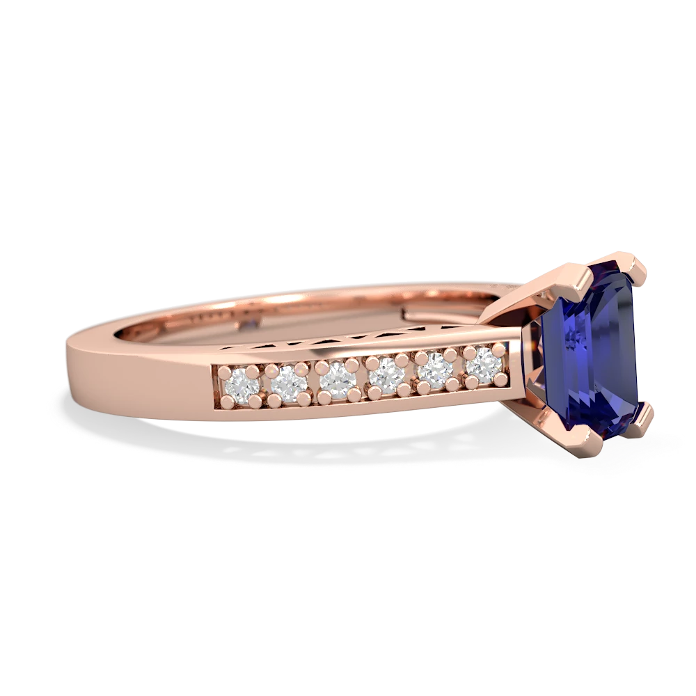 Lab Sapphire Art Deco Engagement 7X5mm Emerald-Cut 14K Rose Gold ring R26357EM