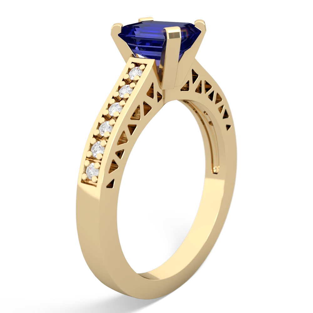 Lab Sapphire Art Deco Engagement 7X5mm Emerald-Cut 14K Yellow Gold ring R26357EM