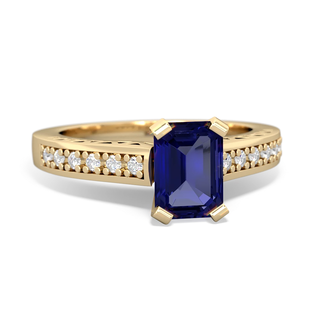 Lab Sapphire Art Deco Engagement 7X5mm Emerald-Cut 14K Yellow Gold ring R26357EM