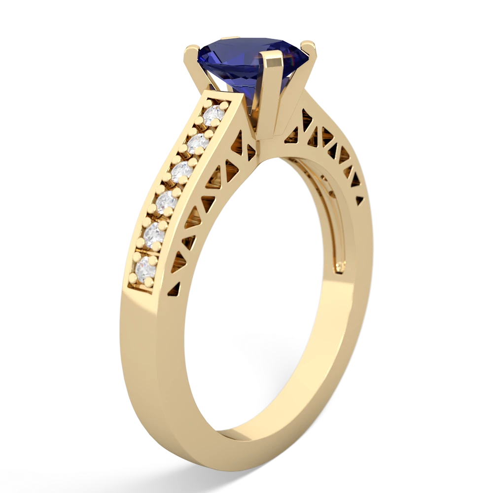 Lab Sapphire Art Deco Engagement 7X5mm Oval 14K Yellow Gold ring R26357VL