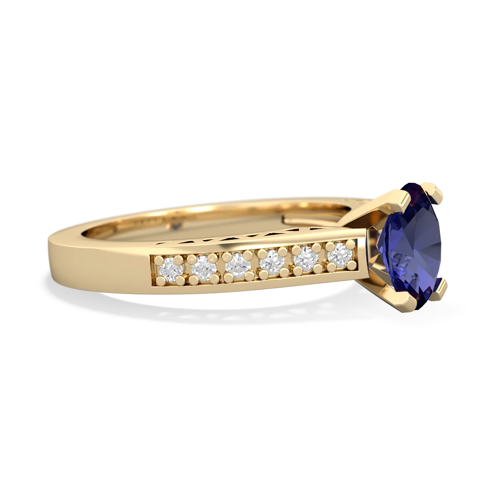 Lab Sapphire Art Deco Engagement 7X5mm Oval 14K Yellow Gold ring R26357VL