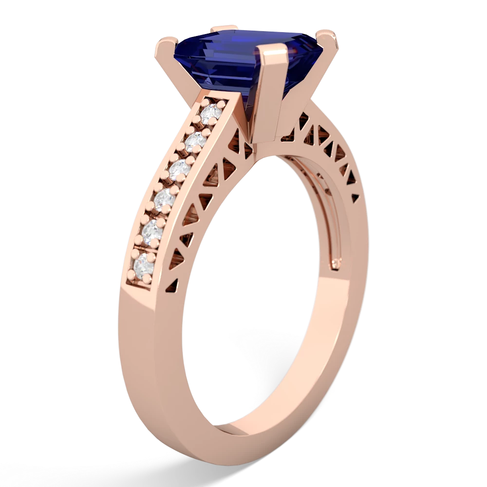 Lab Sapphire Art Deco Engagement 8X6mm Emerald-Cut 14K Rose Gold ring R26358EM