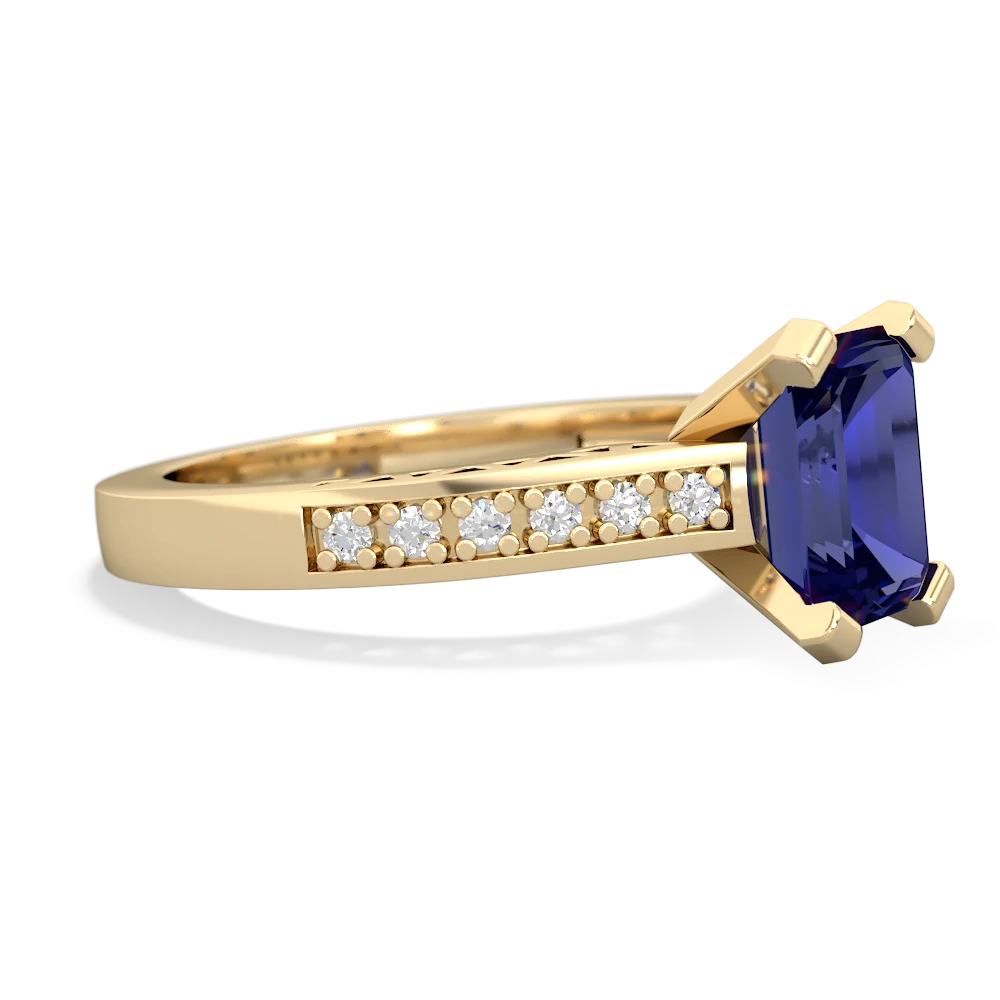 Lab Sapphire Art Deco Engagement 8X6mm Emerald-Cut 14K Yellow Gold ring R26358EM