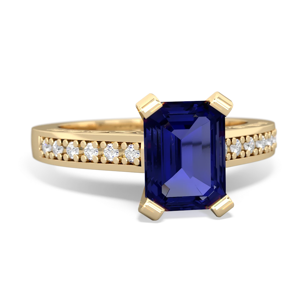 Lab Sapphire Art Deco Engagement 8X6mm Emerald-Cut 14K Yellow Gold ring R26358EM
