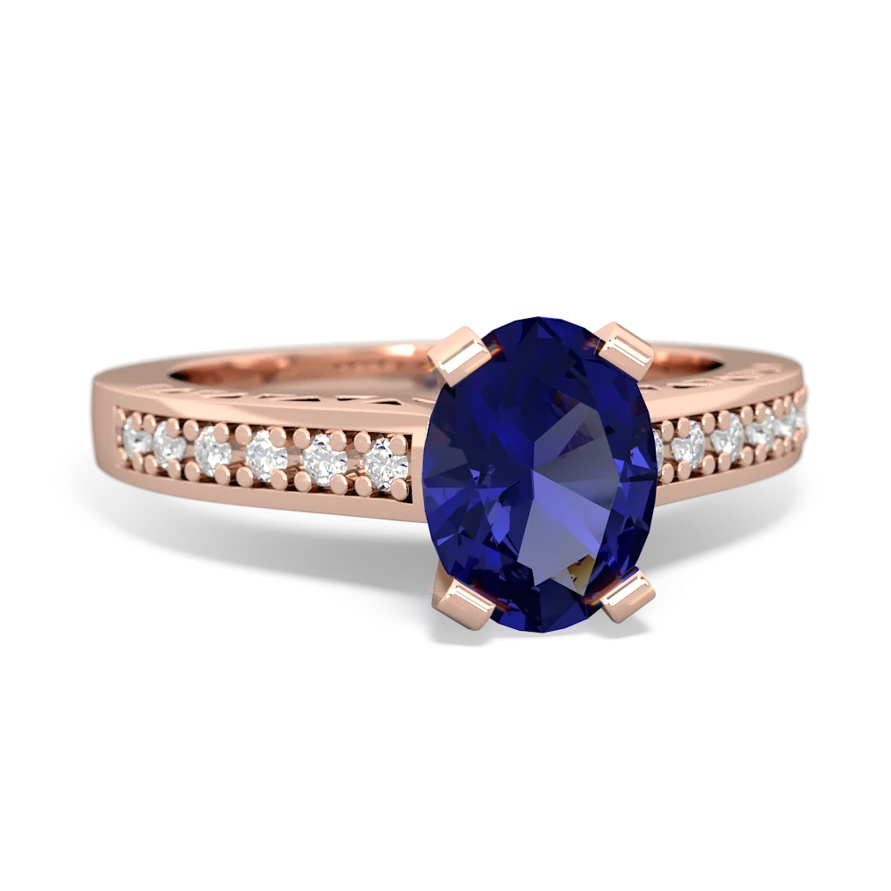 Lab Sapphire Art Deco Engagement 8X6mm Oval 14K Rose Gold ring R26358VL