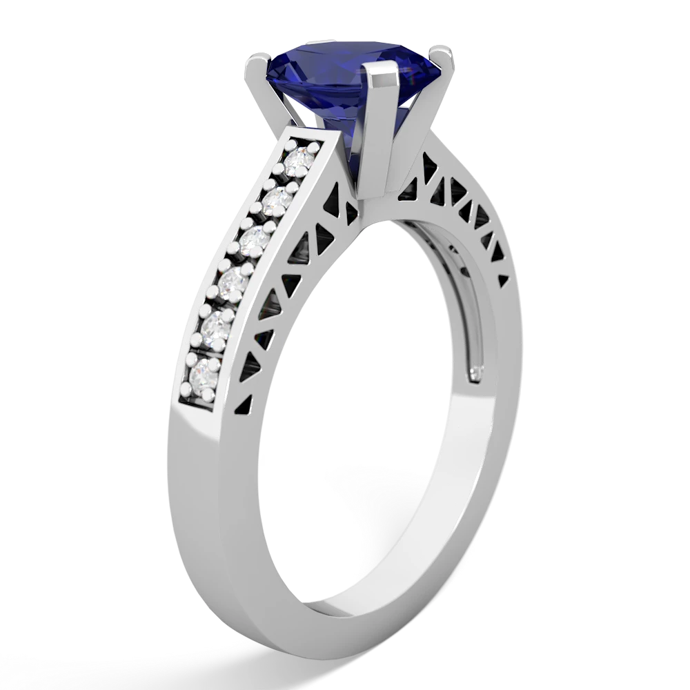 Lab Sapphire Art Deco Engagement 8X6mm Oval 14K White Gold ring R26358VL