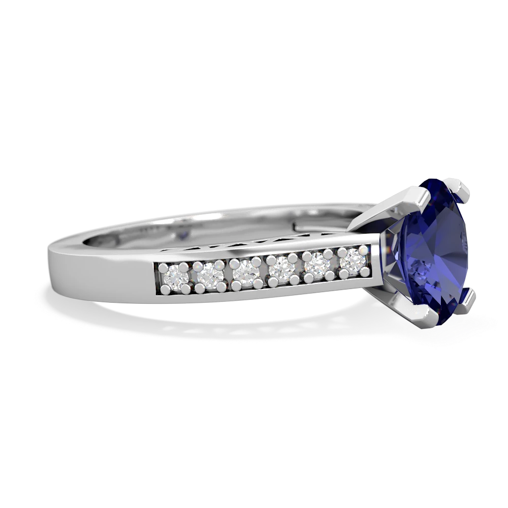 Lab Sapphire Art Deco Engagement 8X6mm Oval 14K White Gold ring R26358VL
