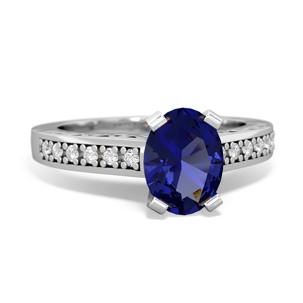 Lab Sapphire Art Deco Engagement 8X6mm Oval 14K White Gold ring R26358VL