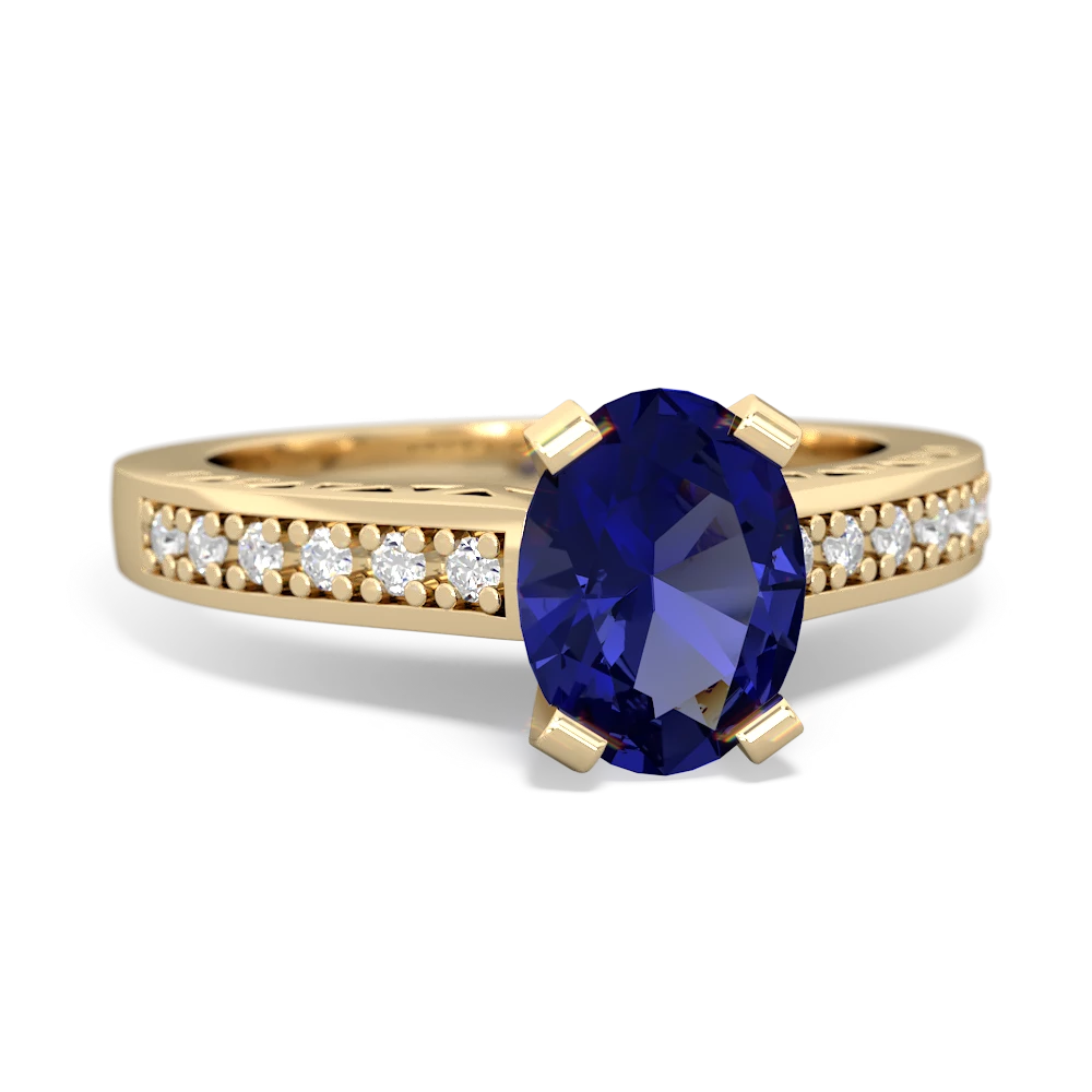 Lab Sapphire Art Deco Engagement 8X6mm Oval 14K Yellow Gold ring R26358VL