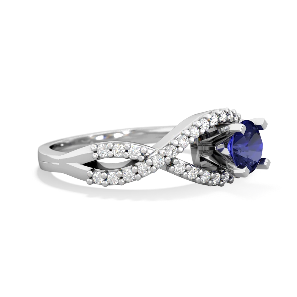 Lab Sapphire Diamond Twist 5Mm Round Engagment  14K White Gold ring R26405RD