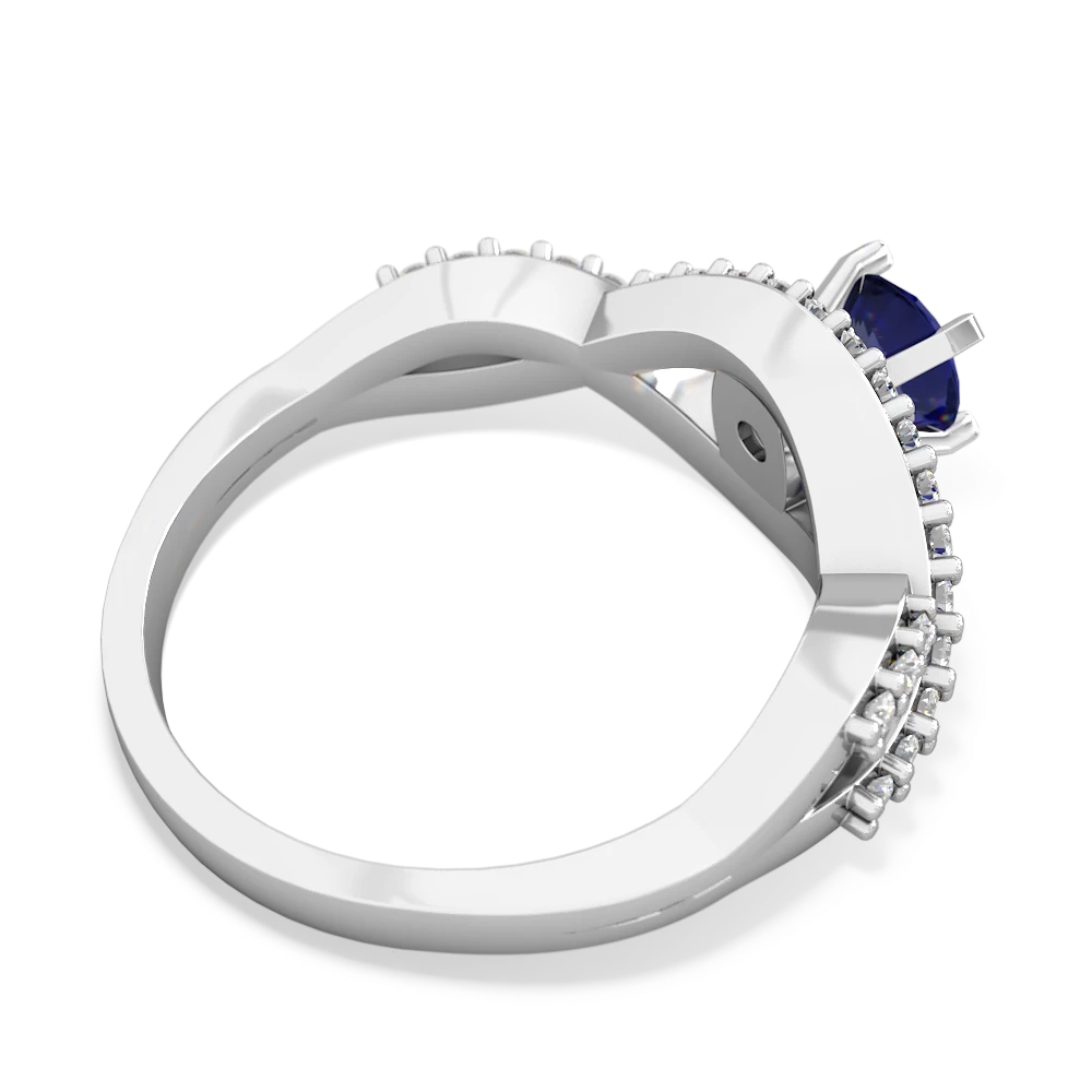 Lab Sapphire Diamond Twist 5Mm Round Engagment  14K White Gold ring R26405RD