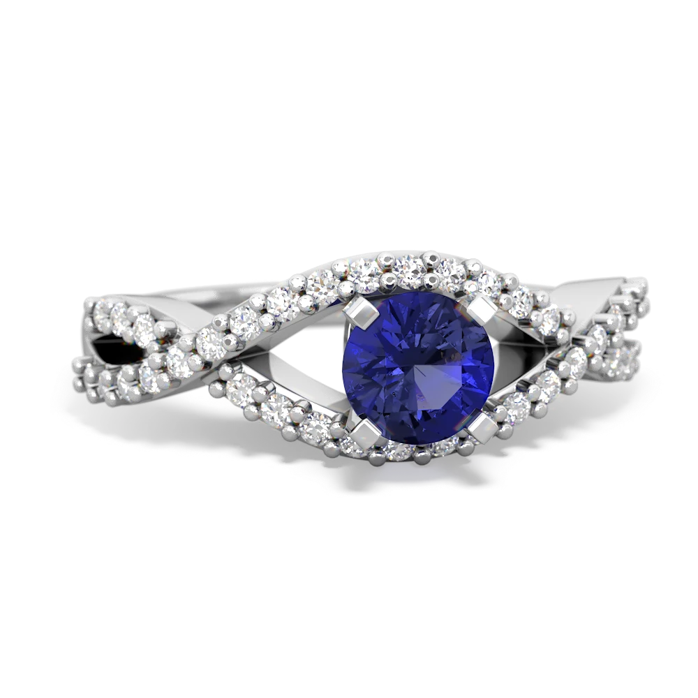 Lab Sapphire Diamond Twist 5Mm Round Engagment  14K White Gold ring R26405RD