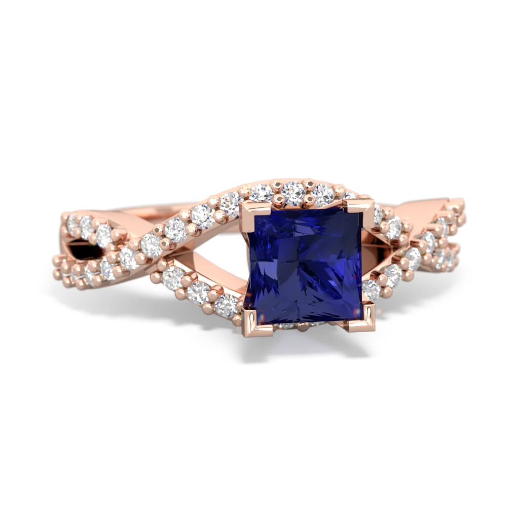 Lab Sapphire Diamond Twist 5Mm Square Engagment  14K Rose Gold ring R26405SQ