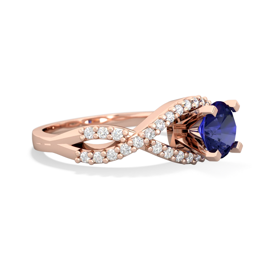 Lab Sapphire Diamond Twist 6Mm Round Engagment  14K Rose Gold ring R26406RD