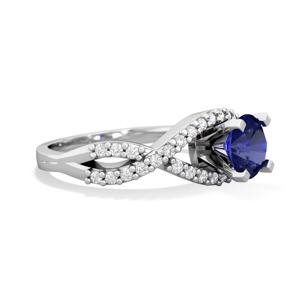 Lab Sapphire Diamond Twist 6Mm Round Engagment  14K White Gold ring R26406RD