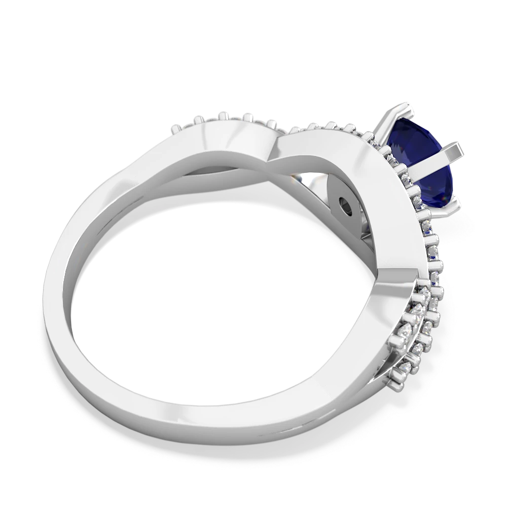 Lab Sapphire Diamond Twist 6Mm Round Engagment  14K White Gold ring R26406RD